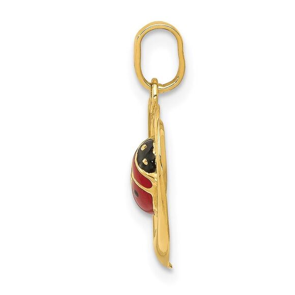 14k Yellow Gold Open Heart Enameled Ladybug Pendant, 14mm - Picture 2 of 5